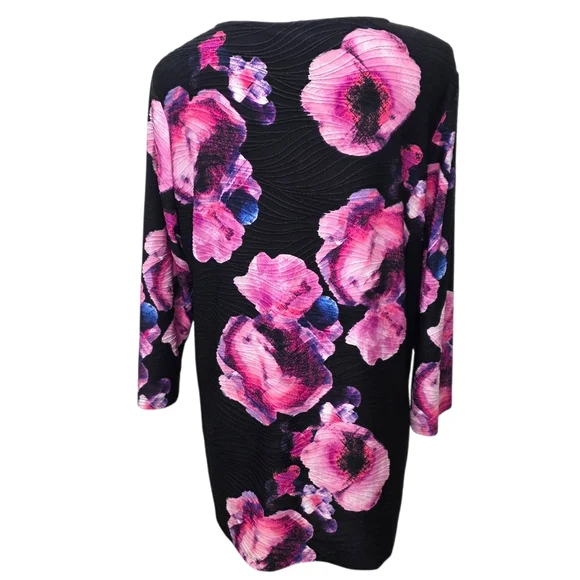 Chico's Black And Pink Floral Top 3/4 Sleeves Size 2 (Large) - Picture 5 of 10